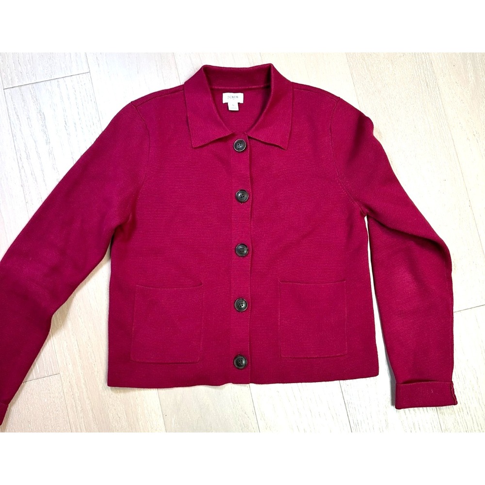 J. Crew Cotton Sweater Jacket Structured Preppy Berry Cottage 90s Librarian S